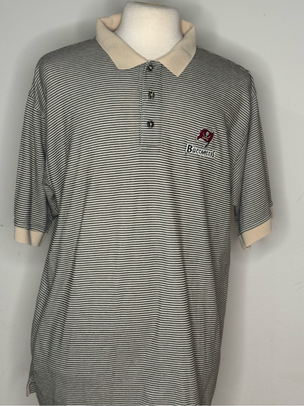 Tampa Bay Buccaneers micro-striped polo shirt team logo horizontal pinstripe XL